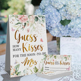 How Many Kisses Bridal Shower Party Game Kit(1 Standing Sign-50 Guessing Cards) Pink Floral Games And Favors For Guests, Bridal Shower Wedding Games Cards For Bride Groom Bachelorette Party Wedding Party Favor