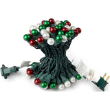 Pearlized Glass Mini Globe Lights Set - 70 G15 Red, Green & Warm-White Led Bulbs - Indoor Outdoor - 25.3 Feet Pearl Berr
