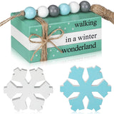 5 Pcs Winter Decor For Home Office Snowflake Wood Sign Blue White Snowflake Table Centerpiece Faux Books Bundle With Twine Beads String For Winter Decorations Wonderland Tiered Tray Decor