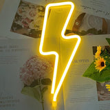 Lightning Bolt Neon Sign Yellow LED Wall Light USB/Battery Powered Kids Room Decor