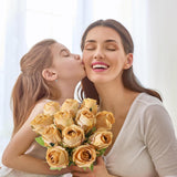 12Pcs Realistic Fake Champagne Roses Faux Flowers With Long Stems, Artificial Silk Rose Flowers For Valentines Day Home Wedding Decor Bridal Bouquet