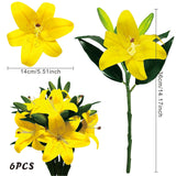 6Pcs Tiger Lily Artificial Flowers, Real Touch Lilies Latex, Bulk Artificial Lily Flower Wedding Bouquet, Yellow Lily Flower,Table Centerpiece Home Decor, Pack Of 6Pcs+Spiral Ikebana Stem Holder
