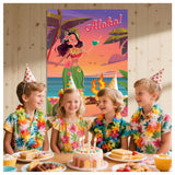 Hawaiian Party Game Luau Games Summer Tropical Pin The Flower Funny Poster With 24 Stickers And 2 Blindfolds For Tiki Summer Beach Party Supplies