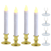 Window Candles With Suction Cups, Battery Operated Led Taper, Auto On/Off, Removable Gold Base, Flickering Warm Orange Flameless Lights Decor. (4 Pack)