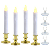 Window Candles With Suction Cups, Battery Operated Led Taper, Auto On/Off, Removable Gold Base, Flickering Warm Orange Flameless Lights Decor. (4 Pack)