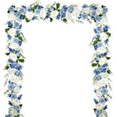 1Pcs Artificial Peony Flower Garland - Silk Peony Garland With Purple White Flowers For Wedding Party Table Decoration,6Ft/Strand(White& Blue&Dark Blue)