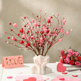 12 Pcs Valentine Floral Picks Pink Artificial Berry Stems Heart Shaped Branch Heart Sprays Picks Flowers For Valentine Mother'S Day Christmas, Wedding, Propose Home Decor