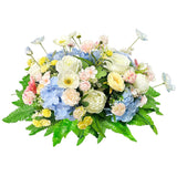 Artificial Cemetery Flowers For Grave Blue White Headstone Flower Saddle Outdoor Sympathy Memorial Rose Flowers Saddle For Gavesite