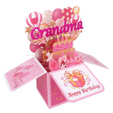 3D Pop-Up Birthday Card For Grandma, Pink Design With Envelope & Note Card Heartfelt Birthday Gift From Granddaughter Grandson For Grandma’S Special Occasion