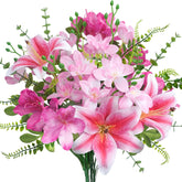 10 Pcs 18.5” Pink Artificial Fowers Silk Fake Lilies Pink Flower Bouquet Fake Spring Flowers Floral Arrangements For Valentine'S Day Decoration Home Wedding Table Centerpieces Decor