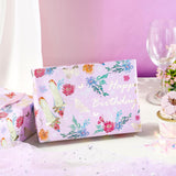 Birthday Floral & High-Heels Wrapping Paper Roll For Girls Women, Happy Birthday Text, Flower, Elegant High-Heeled Shoes, Metallic Foil Gift Wrap, Cut Lines, 17 Inches X 16.4 Feet