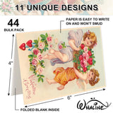 44 Packs Vintage Valentine'S Day Greeting Cards Retro Cupid Rose Heart Blank Note Cards With Envelopes And Stickers For Wedding Anniversary Birthday, 11 Designs, 4 X 6 Inch