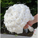 Bridal Wedding Bouquet Round Bling Brooch Bouquet Throw Toss Artificial Rose Flower Bunch For Bride Bridesmaid Wedding Quinceanera(Ivory, 6.3")