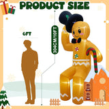 10 Ft Christmas Inflatable Outdoor Decoration, Sitting Gingerbread Inflatable Christmas Blow Up Yard Decorations With Le