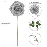 Artificial Roses 30Pcs Silver Flowers 3.15" Glitter Roses Artificial Flowers With Stems For Diy Wreath Wedding Christmas Home Party Decor(Silver)
