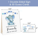 Blue Elephant Guess How Many Peanuts, Elephant Baby Shower Game, 50 Cards And Matching Standing Sign, Boy Elephant Baby Shower Decorations