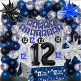 12Th Birthday Decorations For Boys And Girls Dark Blue, 12 Year Old Party Supplies With Happy Birthday Banner 12 Balloon Number Tablecloth Foil Star Balloons Garland Arch Kit