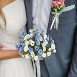 4 Pcs Fake Roses Artificial Flowers Bouquet Blue And White Mini Rose Heads Silk Flowers For Vase Centerpiece Table Wedding Party Bridal Shower Diy Home Indoor Outdoor Valentines Day Decor