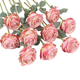 10Pcs Hot Pink Roses Artificial Flowers Realistic Fake Flowers Silk Roses With Long Stems For Diy Wedding Bouquet Table Centerpiece Home Party Decor(Hot Pink)