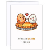Funny Love Card - Hugs And Quiches For You - Love You Pun Greeting Cards For Happy Anniversary, Just Because, To Him, Her, Husband, Wife, Boyfriend, Girlfriend, Couple
