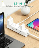 Surge Protector Power Strip 12 Wide Outlets 5FT Flat Plug Wall Mount Extension Cord White