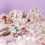 Kraft Baby Shower Wrapping Paper - Mini Roll - 3 Rolls - 17 Inch X 120 Inch - Little Woodland Animal Wrapping Paper For Baby Shower, Kids Girls Boys Birthday