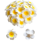 120Pcs 5Cm White Foam Hawaiian Frangipani Artificial Plumeria Flower Petals For Hair Clip, Hat, Cap, Bridal, Home, Wedding, Beach, Party Decorations