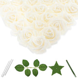 100 Pcs 3 Inch Artificial Flowers Bulk 5 In 1 Set Faux Foam Fake Rose Head Wedding Decoration Bridal Shower Centerpiece Arrangement Wall Table Decor Diy Craft (Cream)