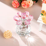 Handmade Crystal Pink Rose Flower Figurine With Round Vase, Rose Gifts For Girlfriend Wife Sister, Romantic Gifts For Mom On Mother'S Day Birthday Anniversary, Wedding Home Decorations