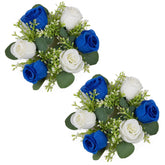 Small Wreath For Table Centerpieces: 9.05 Inch Royal Blue & White Flower Candle Rings For Wedding Party Christmas - Rose Wreaths For Spring Summer Front Door Porch Decor 2 Pcs