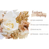 Wedding Arch Flowers With Drapes Kit (Pack Of 4) - 2Pcs Artificial Beige Deluxe Swag With 2Pcs Sheer Drapes For Wedding Ceremony Arbor Reception Backdrop Rose Floral Decoration