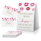 How Many Kisses Bridal Shower Game (1 Sign + 50 Cards), Pink Bridal Shower Games, Bachelorette Guessing Game, Kisses In The Jar Sign,Valentine'S Bridal Party Sign -Ghmk08