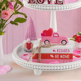 Valentines Day Decorations, Valentine'S Day Tiered Tray Table Shelf Decor For Home Office, Decorative Ornaments Set Wood Book Stack Valentine Truck Bundle