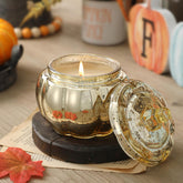 Thanksgiving Pumpkin Shaped Candle Pumpkin Spice Mercury Glass Candle Scented Fall Decor Farmhouse Decorations For Home 12Oz