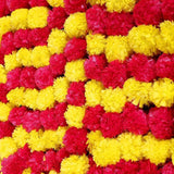 Artificial Marigold Garland For Decorations Pack Of 5 - Marigold Flowers Garland For Christmas Wedding Christmas Tree New Year Ornaments (Light Yellow Red | 4 To 4.5Ft)