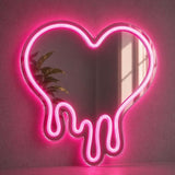 Heart Neon Sign with Mirror Pink USB LED Wall Light for Bedroom Girls Room Party Decor