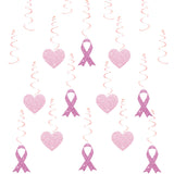 Breast Cancer Awareness Hanging Swirls, Pink Ribbon Hanging Decoration, Peace Out Chemo Party Streamers Decor, Breast Cancer Survivor Party Favors - Pink Glitter
