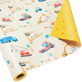 Construction Wrapping Paper - 17 Inches X 33 Feet (47 Sq. Ft. Ttl.) Reversible Gift Wrap Happy Birthday, Trucks, Balloons Design For Birthday, Baby Shower, Party, Holiday, Boys Girls Kids