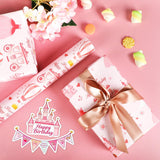 Princess Castle Birthday Wrapping Paper Roll For Girls Pink Princess Gift Wrap Paper With Crown Carriage Hot Air Balloon Design For Baby Shower Holiday Party Decor, 17 Inch X 16.4 Feet