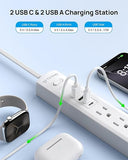 Surge Protector Power Strip 5 Outlets 4 USB Ports 2 USB C 360° Rotating Flat Plug 6FT White