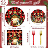 96Pcs Happy Birthday Jesus Decorations Disposable Tableware Set - O Holy Night Jesus Paper Plates Napkins Forks Christmas Jesus Birthday Party Supplies Serve 24 Guests