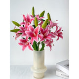Ruzuqe 2 Pcs 28'' Deep Pink Lily Artificial Flowers Fake Real Touch Lilies 3 Heads Buds Faux Flora For Indoor Home Decor Outdoor Party Easter Lily Flower Table Centerpiece