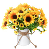 Artificial Flowers In Vase, 5 Branches Fake Sunflowers Bouquet Ceramics Vase, Silk Flower Arrangements Table Centerpieces Wedding Bouquets For Office Meeting Home Décor(Yellow Sunflower)