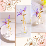 Crystal Tiger Lily Flowers With Crystal Vase Metal Stem Purple Lily Flower Collectible Gifts For Women, Glass Lilium Flower Artificial Floral Figurines For Home Wedding Party Decor