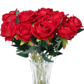 15Pcs Red Artificial Roses Silk Flowers Fake Roses Realistic Bouquet Long Stem With Gift Box For Mother'S Gift Day Home Party Wedding Decorations