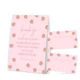 Baby Shower Games For Girl, Strawberry Advice Cards For Parents To Be, 1 Standing Sign With 50 Advice Cards For Gender Reveal Party Decorations Supplies Announcement - A01