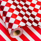 Checkered Wrapping Paper Roll - Red Metallic Foil Diamond & Stripe, Reversible Classic Pattern Gift Wrap For Birthday, Mothers Day, Fathers Day, Wedding, Christmas, Anniversary - Mini Roll - 17 In X 33 Ft