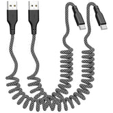 2 Pack 3FT Retractable USB A to USB C Car Charging Cable Fast Charging Braided Cord