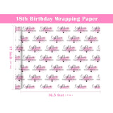 18Th Birthday Wrapping Paper Roll - Mini Roll - 17 Inch X 16.5 Feet - Blusher And Eighteen Happy Birthday Wrapping Paper For Girls Bday, Baby Shower, Party