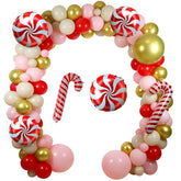 Christmas Balloon Garland Arch Kit, 129Pcs Red Pink Balloons With Candy Cane Foil Balloons For Christmas Party Decorations